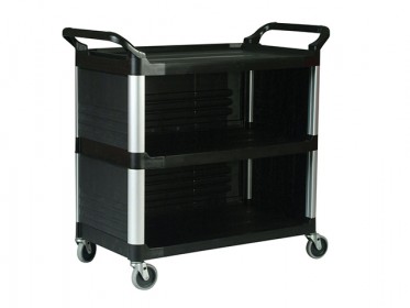 Carro de Servicio Xtra Tres Estantes Cerrado Paneles Laterales Negro Rubbermaid FG409300BLA
