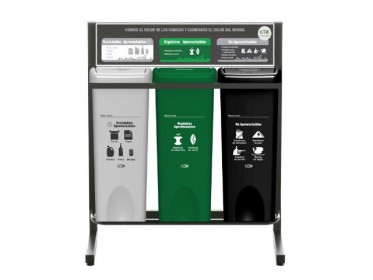 Punto Ecolgico 35 Litros Con Tablero 3 Puestos (Blanco, Verde, Negro) Estra 